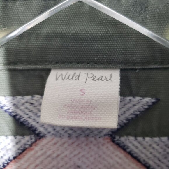 Wild Pearl Embroidered Aztec Jacket Cotton Full Zip Army Green Womens Small - Picture 6 of 14